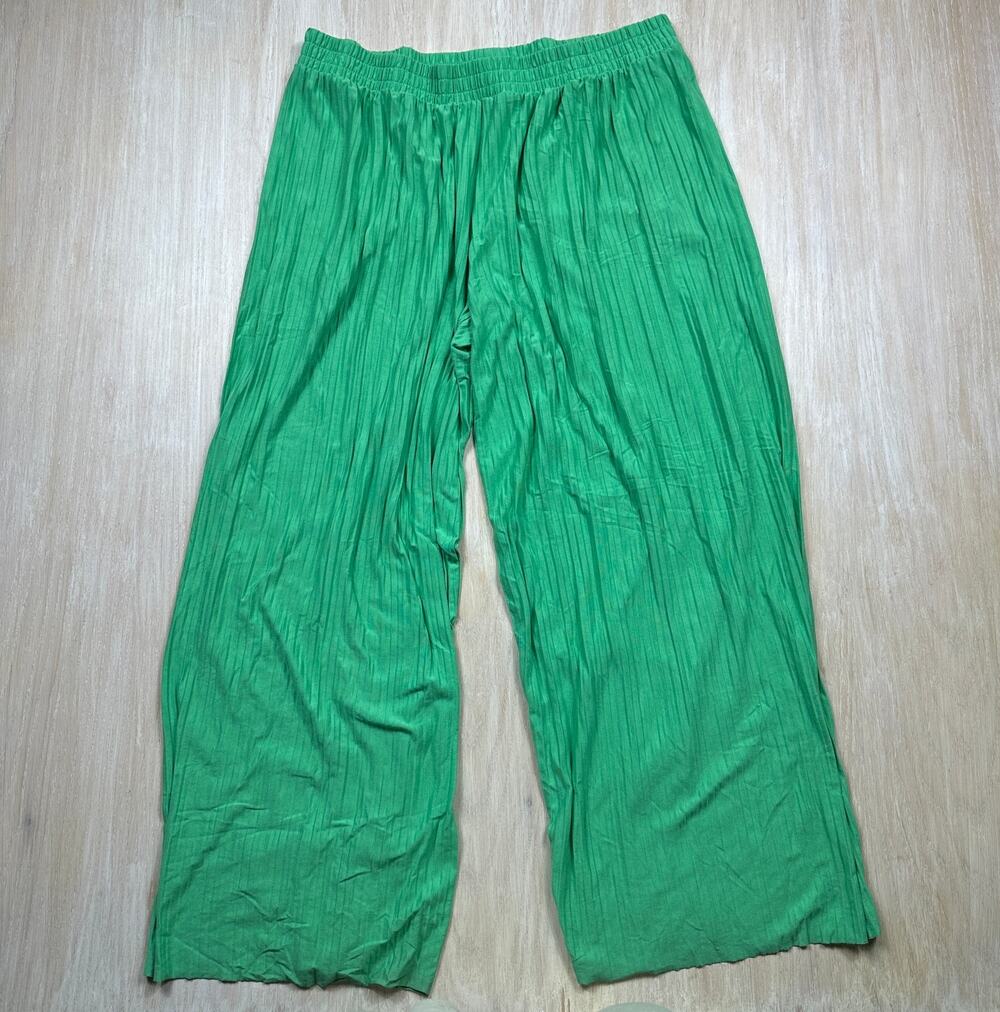 A New Day Green Micro Pleated Pull On Elastic Waist Wide Leg Palazzo Pants XL